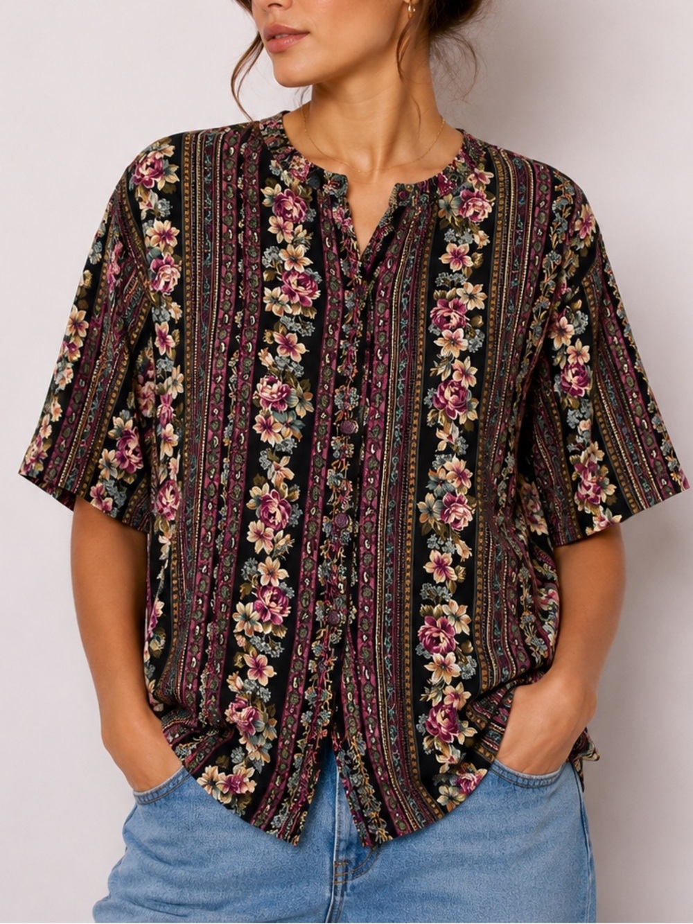 Vintage Eatons Shirt Floral Button Down Floral Stripe Shirt Cottagecore